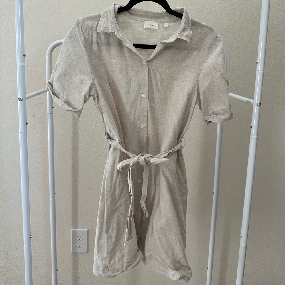 Aritzia Elena Linen Midi Dress in Light Beige